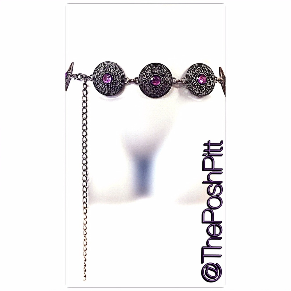 Silver with Purple Jewels Chain Hipster Belt